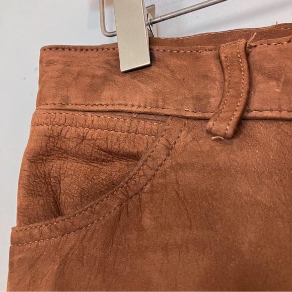 Vintage brown leather pants high waist caramel camel loose relaxed straight leg - Picture 4 of 9